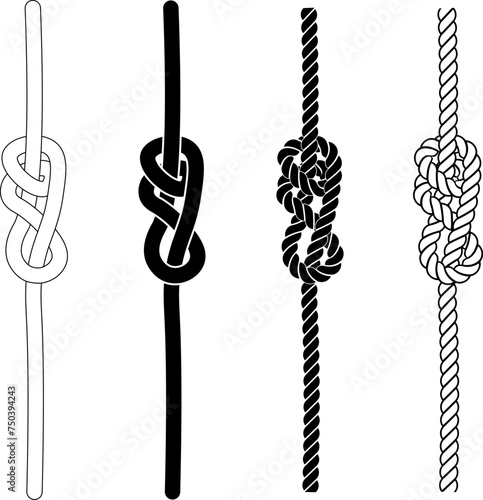 Outline silhouette Stevedore knot rope icon set
