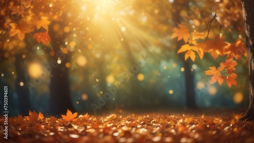 Fall fantasy background with trees and leaves