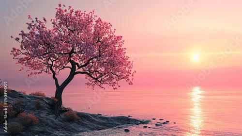 pink tree on lake  photo