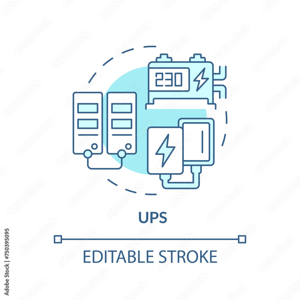 Uninterruptible power supply soft blue concept icon. Lithium ion batteries. Energy storage system. Round shape line illustration. Abstract idea. Graphic design. Easy to use in brochure, booklet Uninterruptible power supply soft blue concept icon. Lithium ion batteries. Energy storage system. Round shape line illustration. Abstract idea. Graphic design. Easy to use in brochure, booklet