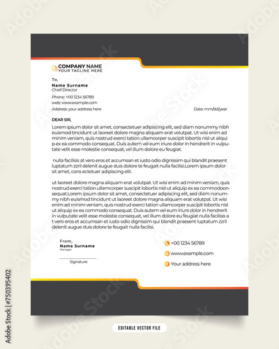 Modern business and corporate letterhead template. Gradient  and black color template and white color background. Gradient luxury letterhead. Professional creative letterhead template design for busin