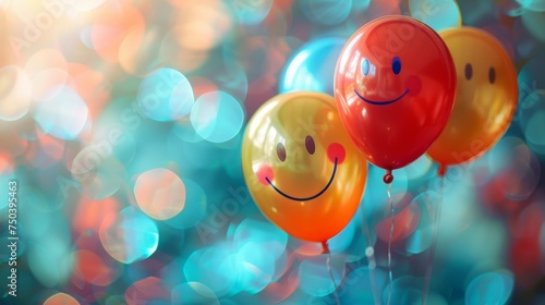 Smiley Face Balloons on Vibrant Bokeh Background