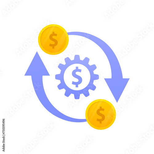 Cost optimization and production efficiency icon. Operation and Production of Making Money concept. Vector illustration