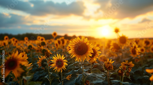 sunflower field at sunrise 