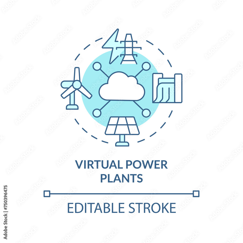 Virtual power plants soft blue concept icon. Ecofriendly generation facilities. Renewable energy parks. Round shape line illustration. Abstract idea. Graphic design. Easy to use in brochure, booklet