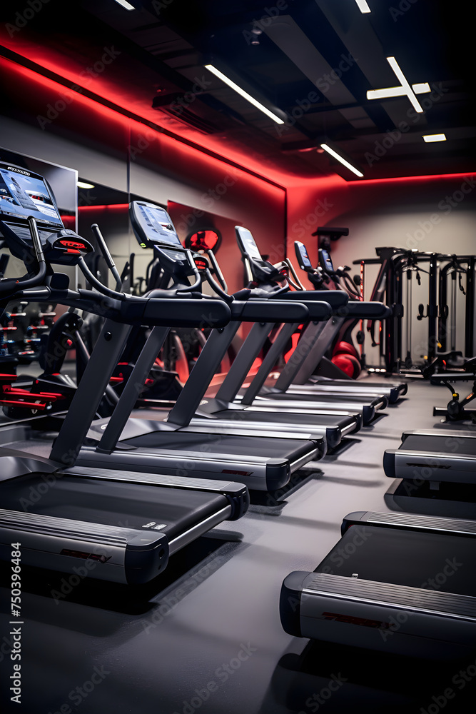 Treadmill Excellence: Embracing Fitness Goals with High-End BH Fitness Equipment in a Premium Gym Setting - obrazy, fototapety, plakaty 