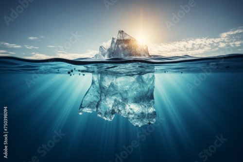 Global warming crisis. melting glaciers, iceberg in ocean, hidden danger, climate change