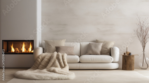 Sleek Modern Living Room with Horizontal Fireplace and Creamy White Decor