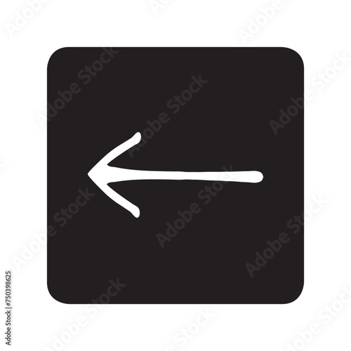 Left arrow icon vector. Previous logo design. Move backward vector icon illustration in square isolated on white background