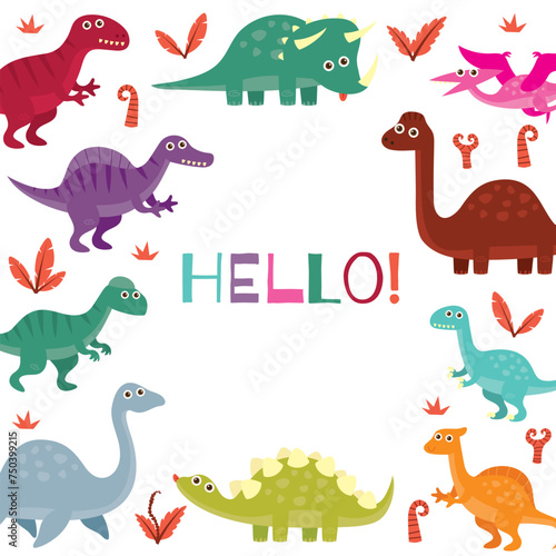 Baby arrival card for children in cute dinosaur theme © byMechul