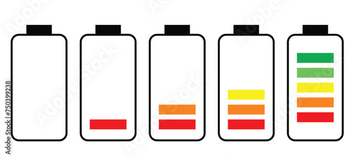 Set of colored battery charge level indicator in percent - vector