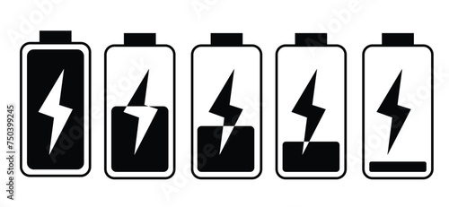 Battery icons set. Battery charging charge indicator icon. Level battery energy. 