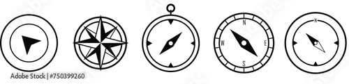 Compass simple icon set. Compass symbol set. Wind rose icon. Vector