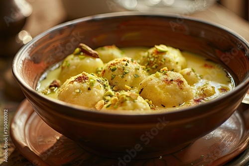 Bangladesh Rasmalai Dessert, Cheese Dumplings Soaked in Sweetened, Saffron-Infused Milk