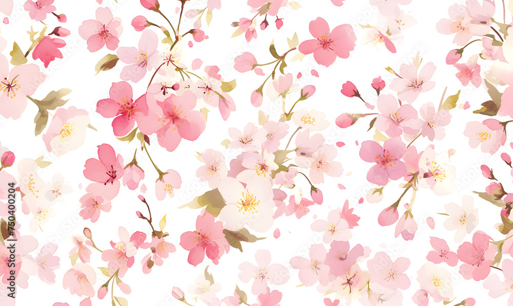 Watercolor cherry blossom pattern, Generative AI Watercolor cherry blossom pattern, Generative AI