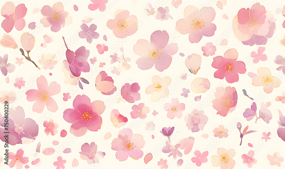 Watercolor cherry blossom pattern, Generative AI Watercolor cherry blossom pattern, Generative AI