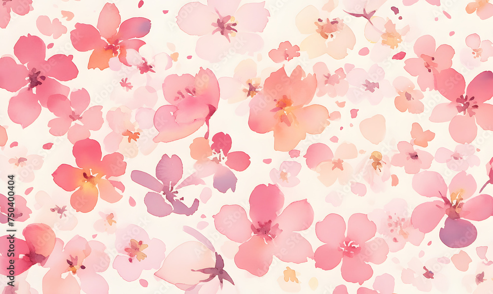 Watercolor cherry blossom pattern, Generative AI 
