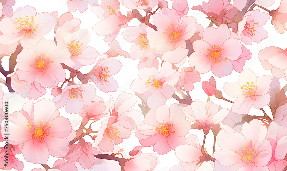 Watercolor cherry blossom pattern, Generative AI 