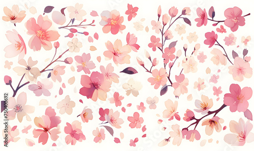Watercolor cherry blossom pattern  Generative AI 