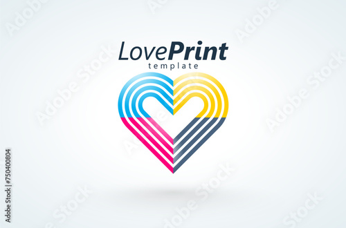 Logo Heart Lines style. Love CMYK Print theme. Template design vector. White background