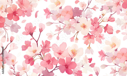Watercolor cherry blossom pattern, Generative AI  © simba kim