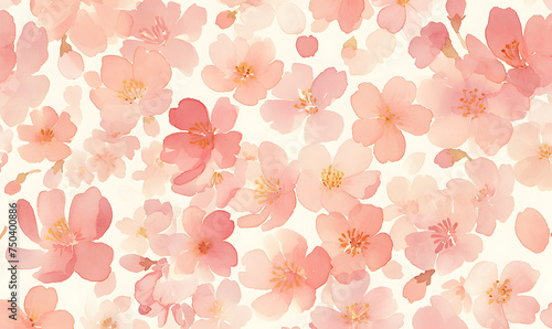 Watercolor cherry blossom pattern, Generative AI 