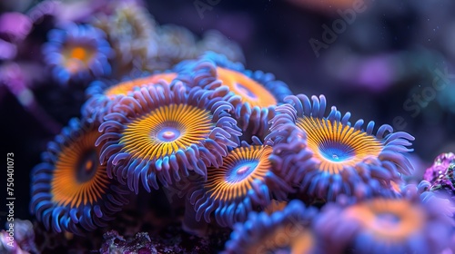 Multicolored saltwater zoanthid colonies. © Diana