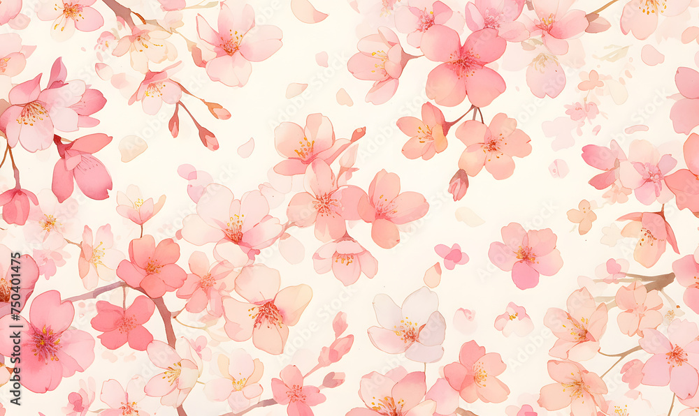 Watercolor cherry blossom pattern, Generative AI Watercolor cherry blossom pattern, Generative AI