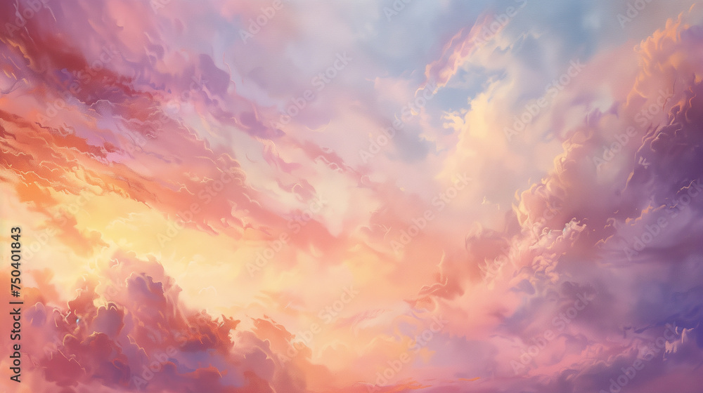 Fantasy cloudy sky background at sunset or sunrise. 3D illustration Fantasy cloudy sky background at sunset or sunrise. 3D illustration