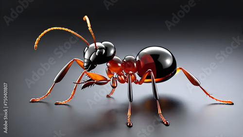 Red ant on black background. Red model illustration photo