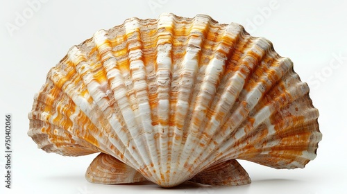 White background with scallop shells (See Pectinidae)