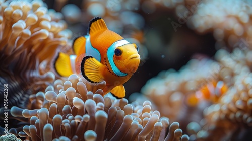 An amphiprion ocellaris clownfish macro taken with a shallow depth of field.