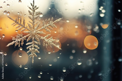 Snowflake on a frosty window.
