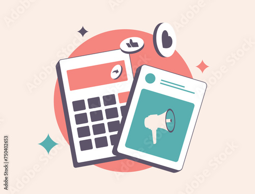 Influencer marketing budget, financial planning graphics, social media marketing budget allocation, investment in influencers, finance strategy visualization. Marketing expenses illustration with icon