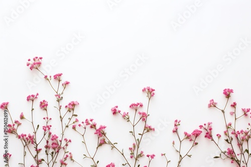Top view Flowers composition. Pink flowers on white background. Flat lay © Eyepain