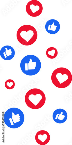 Social media icon reactions, love, like, thumbs up