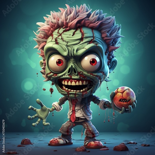Playful 3D zombie cartoon juggling brains hilariously undead photo