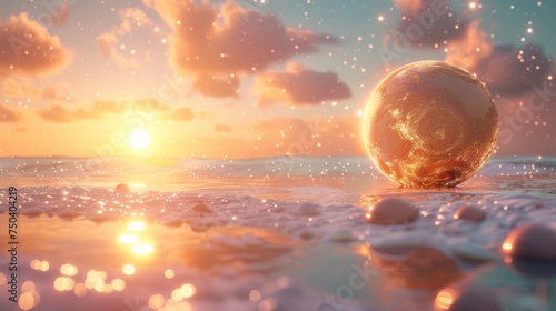 A ball sitting on top of a beach next to the ocean