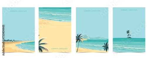 beach background with sea,sand,sky.illustration vector for a4 page design © piixypeach