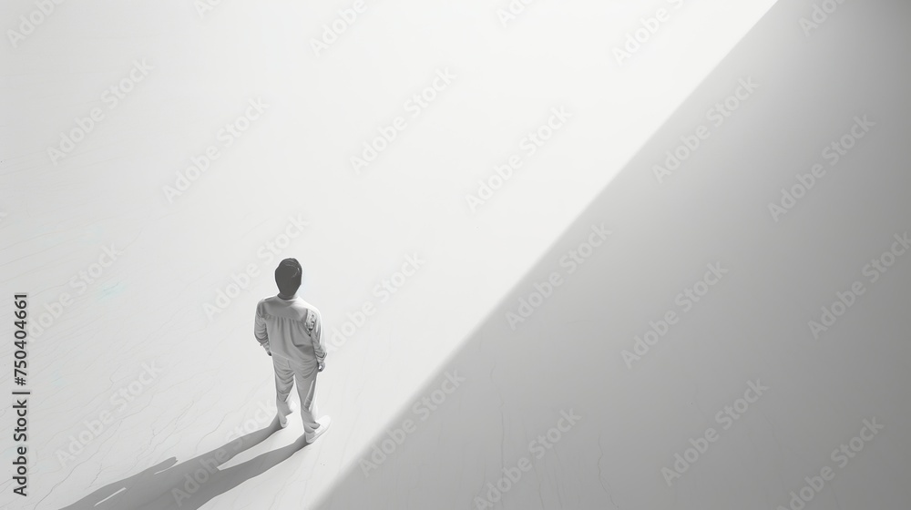solitude in white: an ethereal figure in a monochromatic space