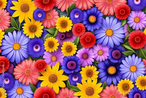 A colorful bouquet flowers with a variety of colors including yellow, blue