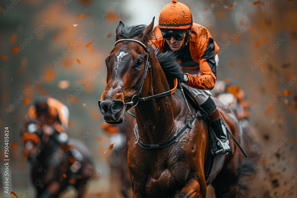Mud-Splattered Jockey Racing to Victory