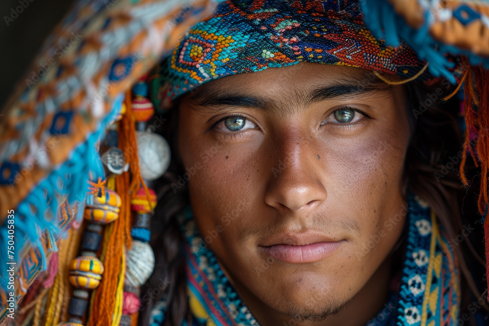 Young Man with Traditional Beadwork Headpiece