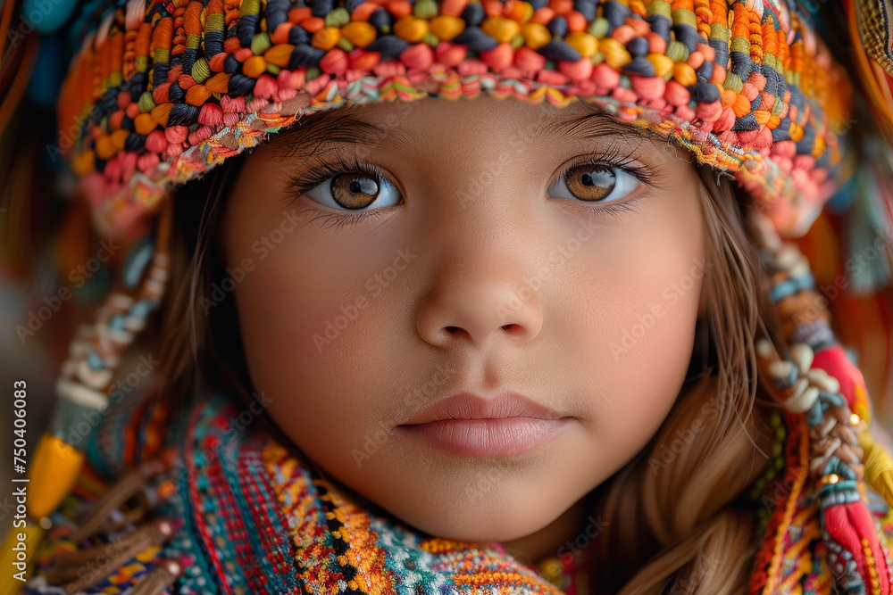 Young Girl in Colorful Tribal Hat and Shawl Young Girl in Colorful Tribal Hat and Shawl