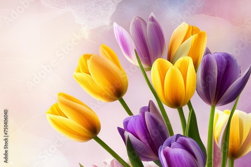 A bouquet yellow and purple tulips