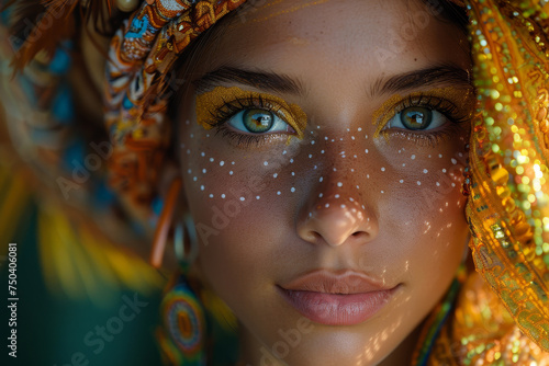 Golden Eyeshadow and Tribal Paint Portrait