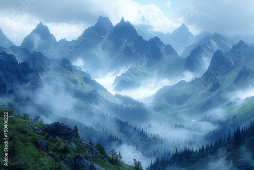 Mystical Mountain Range Shrouded in Mist © MyPixelArtStudios