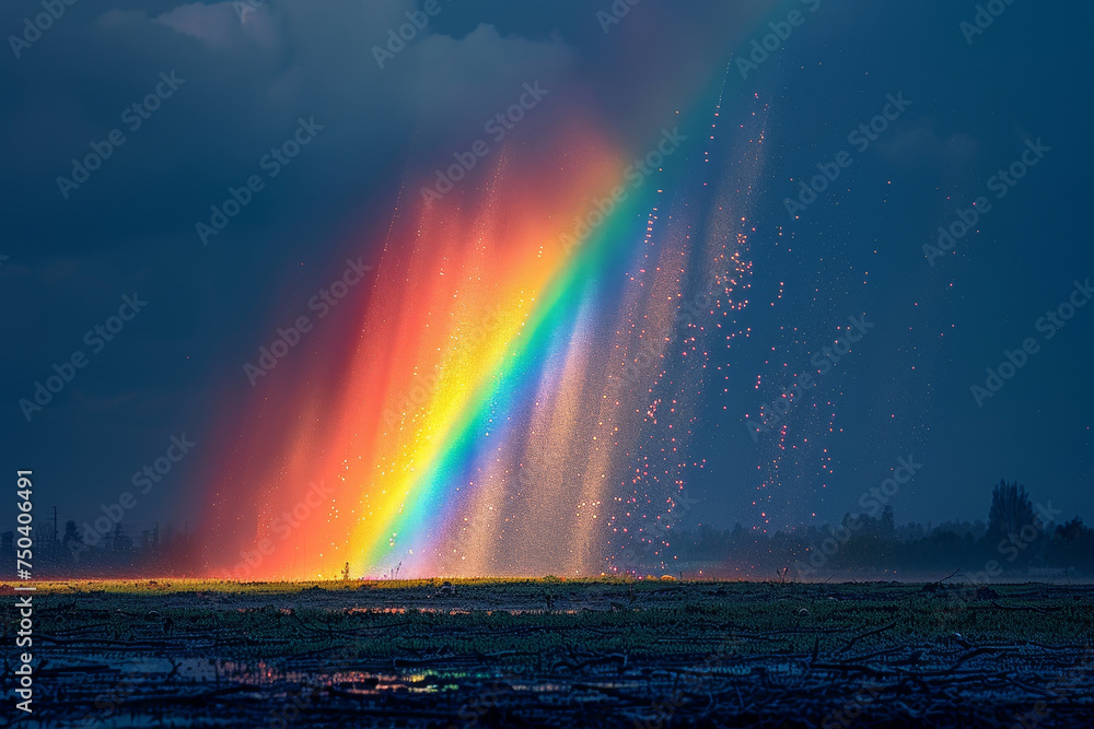 Sunset Rays Casting Rainbow Amidst Sprinkling Rain