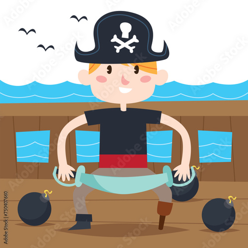 Pirate captain cartoon kid illustration series