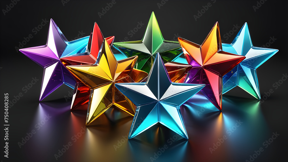 glassy colorful shiny star illustration on a black background. abstract star shape. abstract colorful star glassy colorful shiny star illustration on a black background. abstract star shape. abstract colorful star